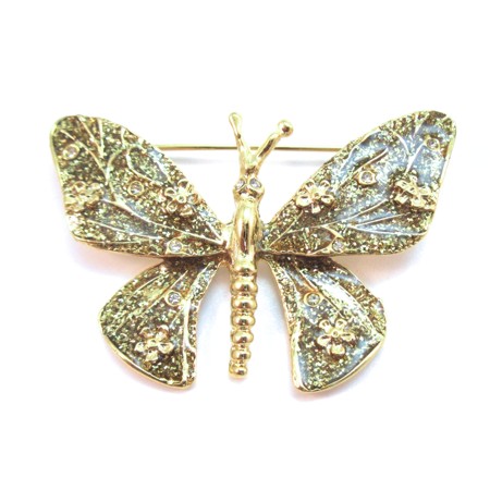 Glitter Gold and Green Butterfly Brooch - Click Image to Close